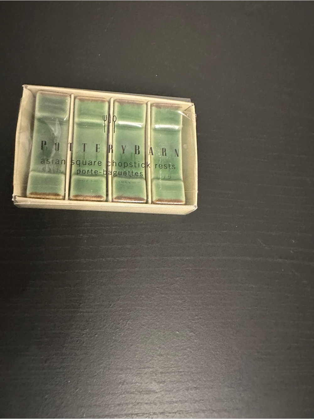 Pottery Barn Asian Square Green Ceramic Chopstick Rests Set of 4 Japan Boxed